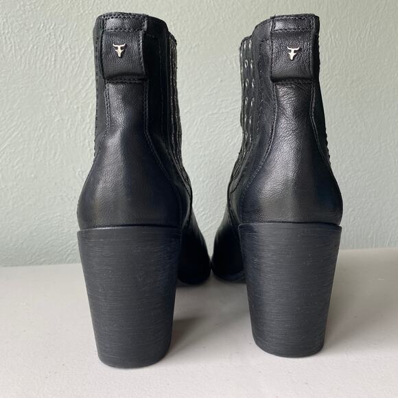 Trask Black Ankle Boots with Silver Eyelet Elastic Gores, Chunky Heel Womens 9.5 - Picture 4 of 13